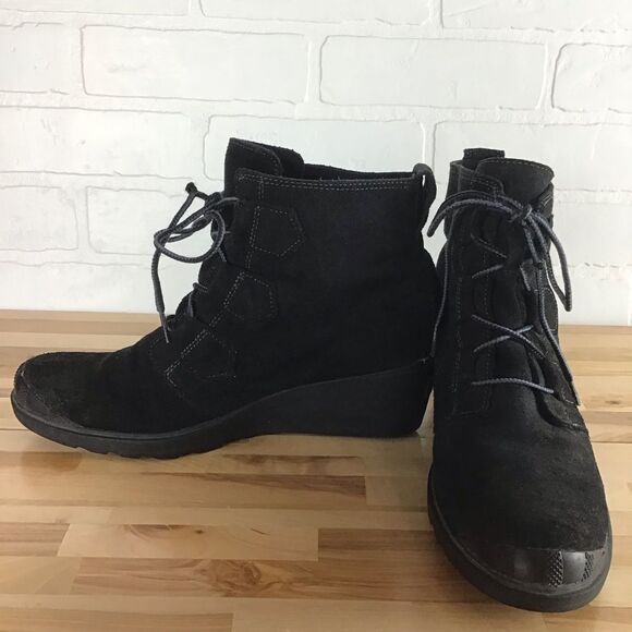 SOREL heeled suede leather boots size 10 platform wedges Normcore Gorpcore - Picture 5 of 16